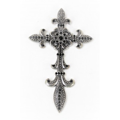 7003SIL-BLK BLACK CRYSTAL / SILVER WALL CROSS / W FDL DESIGN